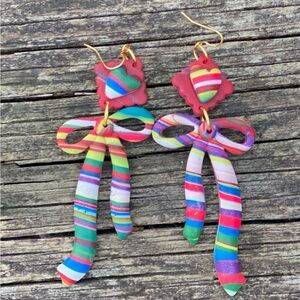 Handcrafted Colorful Striped Bows Earrings